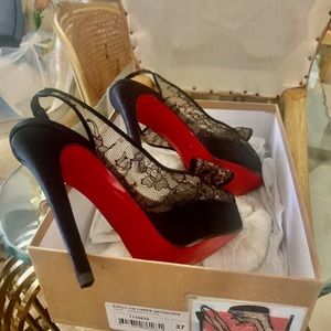 SOLD! Christian Louboutin Black Sexy Lace Heels Pumps 37